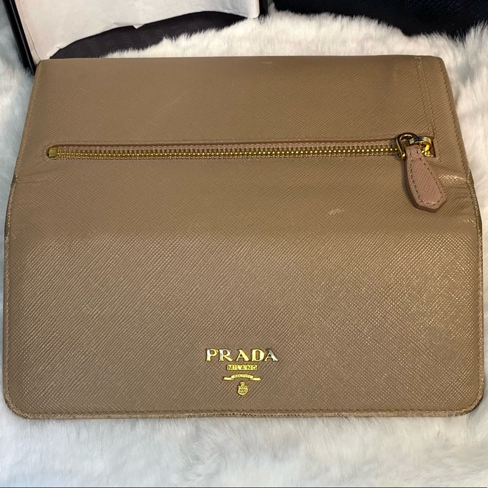 PRADA Cammeo Saffiano Metal Leather Long Continental Wallet taupe minimalist - Picture 3 of 13